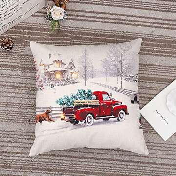 axsl Farmhouse Christmas Tree in Red Car Pillow Cover Cute Dog Pillow Cushion Case Throw Pillow Case Cushion Cover 18" x 18" 45cm x 45cm