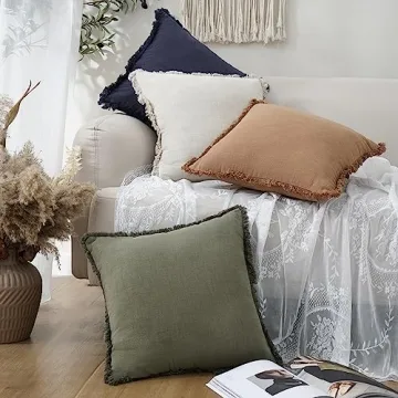 Foindtower Decorative Linen Fringe Pillow Covers - Olive Green