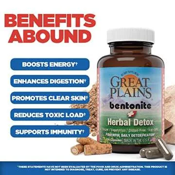 Yerba Prima Bentonite Clay Plus Herbal Detox, 100 Veg Capsules - Food Grade Clay from The Great Plains, USA - Colon & Liver Cleanse Supplement with Calcium Clay