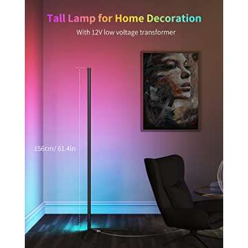 LED Floor Lamp, Kavilo RGB Color Changing Floor Lamps for Living Room, Corner Lamp Dimmable Standing Lamp with Remote Control, Warm White Tall Floor Lamp for Bedroom Halloween Christmas Decor Lights