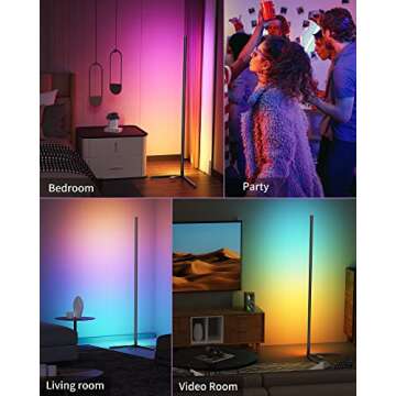 LED Floor Lamp, Kavilo RGB Color Changing Floor Lamps for Living Room, Corner Lamp Dimmable Standing Lamp with Remote Control, Warm White Tall Floor Lamp for Bedroom Halloween Christmas Decor Lights