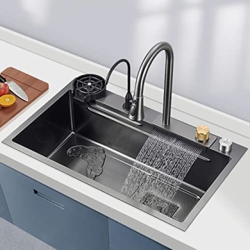 Kitchen Sink Black Stainless Steel Sink Washing, Draining and Cutting 3-in-1 Utility Sink Multi-func...