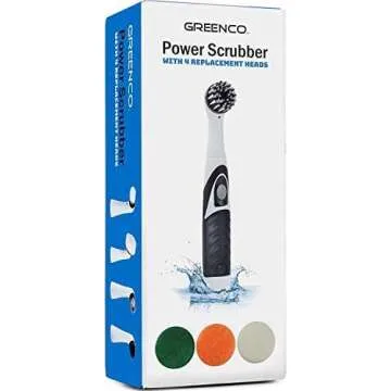 Greenco Electric Scrub Brush with 4 Replaceable Brush Attachment Heads, Electric Cleaning Brush Scrubber, Spin Scrubber, Bathroom and Grout Auto Power Scrubber, New and Improved Version