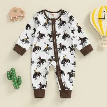 Karwuiio Baby Western Cow Print Romper Jumpsuit