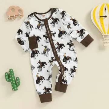 Karwuiio Baby Western Cow Print Romper Jumpsuit