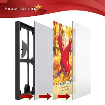 FrameStarr 8x10 Picture Frame Set (Black, 3 Pack), Front-Loading Contemporary Modern Style, Tabletop or Wall Mount, Harmony Collection