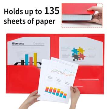 EOOUT 64pcs Plastic Folders with Pockets, Heavy Duty Folders with 4 Pockets for Office and School, Letter Size, 8 Assorted Colors