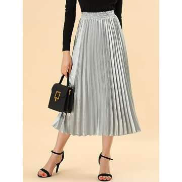 Allegra K Women's Party Elastic Waist Metallic Accordion Pleated Midi Skirt - X-Large Silver Tone