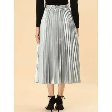Allegra K Women's Shiny Metallic Pleated Midi Skirt