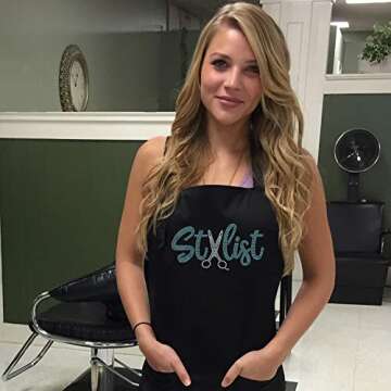 Plum Hill Rhinestone Hair Stylist Apron for Women - Cute Salon Apron for Hairstylist, Hairdresser, Barber, Cosmetologist, Beautician - Waterproof Hair Cutting Smock - Professional Hair Supplies, Teal