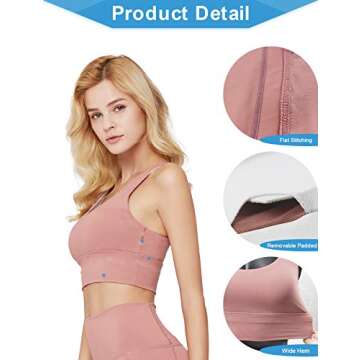 light & leaf Sports Bra for Women Medium Impact Padded Longline Yoga Bra Crop Workout Petite Pink