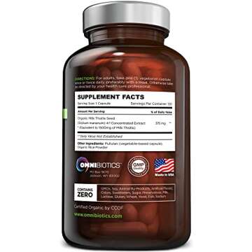 Organic Milk Thistle Capsules, 1500mg 4X Concentrated Extract with Silymarin is The Strongest Milk T...