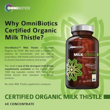 Organic Milk Thistle Capsules, 1500mg 4X Concentrated Extract with Silymarin is The Strongest Milk Thistle Supplement Available. Great for Liver Cleanse! 120 Vegetarian Capsules