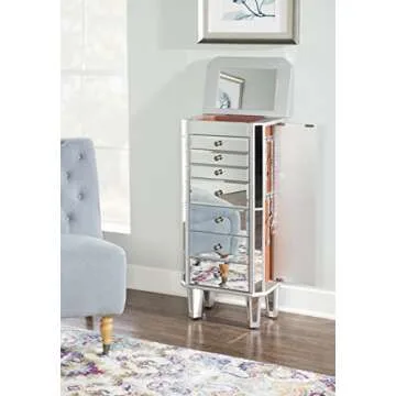 Powell Jewelry Armoire Wood, Silver Mirrored