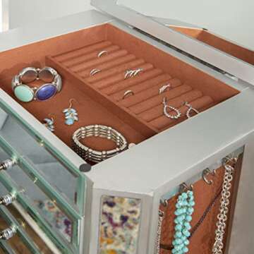 Powell Jewelry Armoire Wood, Silver Mirrored