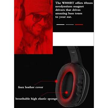 Edifier W800BT Bluetooth Headphones Over Ear, Wireless Noise Isolating Hi-Fi Stereo Headset for Travel Work Sports Tablet Cell Phones- Red