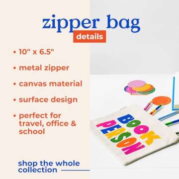 ban.do Canvas Pen and Pencil Case for Adults, Small Zipper Pouch for Office/Art Supplies, Travel Toi...