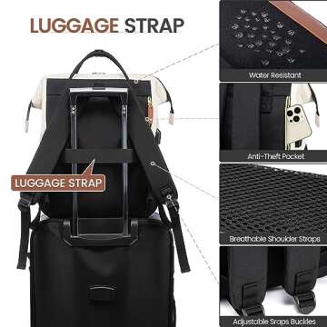 LOVEVOOK Laptop Backpack Purse for Women Men, Nurse Work Business Travel Backpack Bag, Wide Open Backpack, Lightweight Water Resistent Daypack with USB Charging Port, 15.6 inch, Beige-Black-Brown