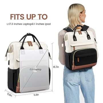 LOVEVOOK Laptop Backpack Purse for Women Men, Nurse Work Business Travel Backpack Bag, Wide Open Backpack, Lightweight Water Resistent Daypack with USB Charging Port, 15.6 inch, Beige-Black-Brown