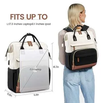 LOVEVOOK Laptop Backpack Purse for Women Men, Nurse Work Business Travel Backpack Bag, Wide Open Backpack, Lightweight Water Resistent Daypack with USB Charging Port, 15.6 inch, Beige-Black-Brown