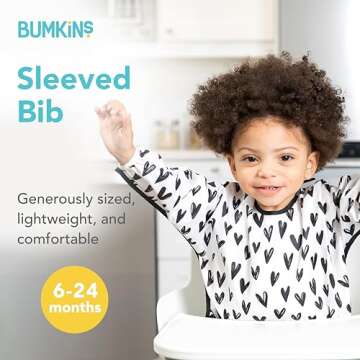 Bumkins Sleeved Bib for Girl or Boy, Baby and Toddler for 6-24 Months, Essential Must Have for Eatin...