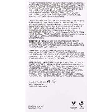 Nails.INC Superfood Repair Oil Treatment, A Blend of Nourishing Oils Hydrate and Promote Nail and Cuticle Health, Cruelty Free, Vegan