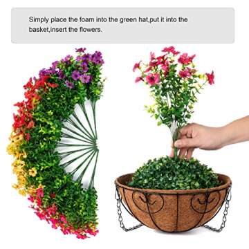 HyeFlora Artificial Faux Hanging Plants Flowers Basket for Summer Outdoor Outside Decoration, Fake Silk UV Sun Resistant Look Real Colorful Daisy Eucalyptus for Porch Home Patio Balcony Yard