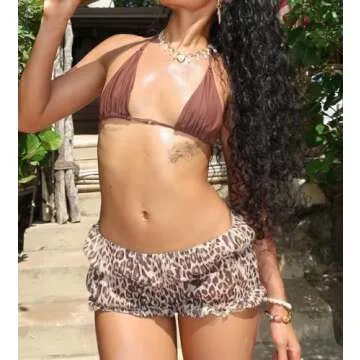 Women Leopard Bloomer Shorts Y2k Frill Lace Trim Shorts Sexy Cheetah Print Boy Shorts Smocked Ruched Micro Shorts Bottoms (Brown, S)