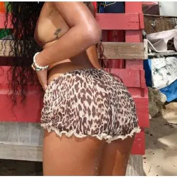 Women Leopard Bloomer Shorts Y2k Frill Lace Trim Shorts Sexy Cheetah Print Boy Shorts Smocked Ruched Micro Shorts Bottoms (Brown, S)