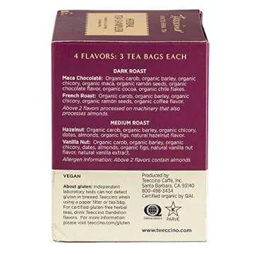 Teeccino Herbal Tea Sampler & Dandelion Tea Sampler – Rich & Roasted Herbal Tea That’s Caffeine Free & Prebiotic for Natural Energy, 12 Tea Bags (Variety Pack of 2)