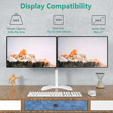 WALI Dual Monitor Stand, Free Standing Desk Mount for 2 Monitors up to 27 inch, 22 lbs. Weight Capac...