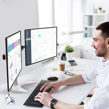 WALI Dual Monitor Stand, Free Standing Desk Mount for 2 Monitors up to 27 inch, 22 lbs. Weight Capacity per Arm, Fully Adjustable with Max Mounting Pattern 100x100mm (MF002-W), White