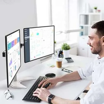 WALI Dual Monitor Stand, Free Standing Desk Mount for 2 Monitors up to 27 inch, 22 lbs. Weight Capacity per Arm, Fully Adjustable with Max Mounting Pattern 100x100mm (MF002-W), White