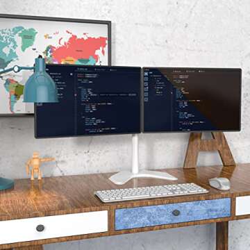 WALI Dual Monitor Stand, Free Standing Desk Mount for 2 Monitors up to 27 inch, 22 lbs. Weight Capacity per Arm, Fully Adjustable with Max Mounting Pattern 100x100mm (MF002-W), White