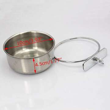 BWOGUE Bird Parrot Feeding Cups with Clamp Stainless Steel Food Water Bowls Dish Feeder for Cockatiel Conure Budgies Parakeet Parrot Macaw Small Animal Chinchilla