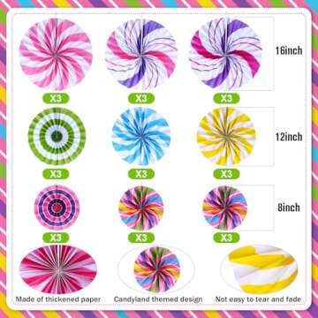Outus Candyland Hanging Paper Fans Decorations - Colorful Peppermint Decorations for Parties