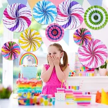 Colorful Candyland Hanging Paper Fans for Parties