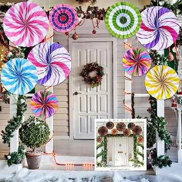 Colorful Candyland Hanging Paper Fans for Parties
