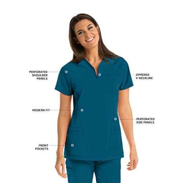 BARCO One Women's Two Pocket Zip V-Neck Perforated Raglan Scrub Top Bahama XXS