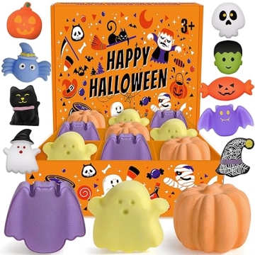 9 Pack Halloween Bath Bombs for Kids, Halloween Bubble Kids Bath Bombs with Surprise Toy Inside, Hal...