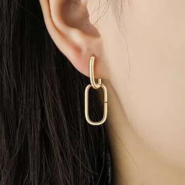 2Pairs 18K Gold Plated Small Rectangular Hoop Earrings for Women Tiny Minimalist Geometric Chunky Huggies Men U Shaped Small Rose Gold Hoops Set