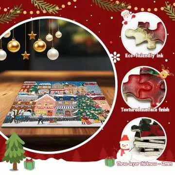 Naturelish Snow Street Jigsaw Puzzles for Adults 1000 Pieces with Glitter, Brain Challenging Puzzle for Game Night, Family, Friends, Great Gift Idea, Puzzle Size is 24 x 24