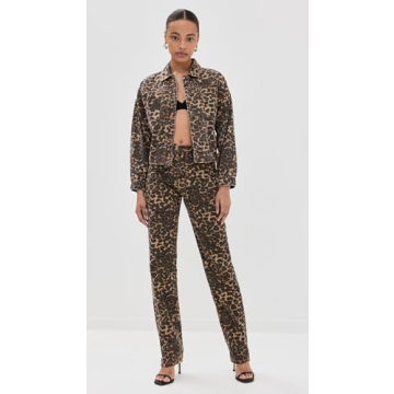 Lioness Women's Carmela Leopard Print Jeans for Stylish Casual Wear