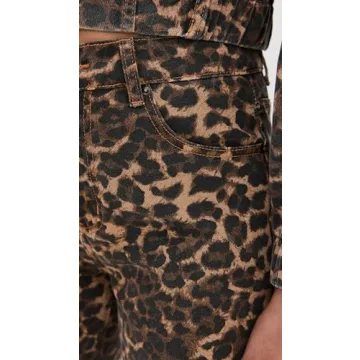 Lioness Women's Carmela Leopard Print Jeans for Stylish Casual Wear
