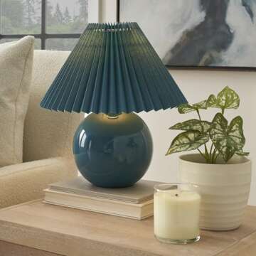 Nourison 13" Blue Ceramic Lamp with Pleated Shade