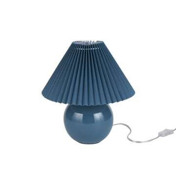 Nourison 13" Blue Ceramic Lamp with Pleated Shade