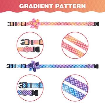 Dog Collar for Medium Large Dogs- Size 12.9" to 21.6"- 2 Pack Adjustable Pet Collars with Detachable Cute Flower Decorations Unique Gradient Pattern