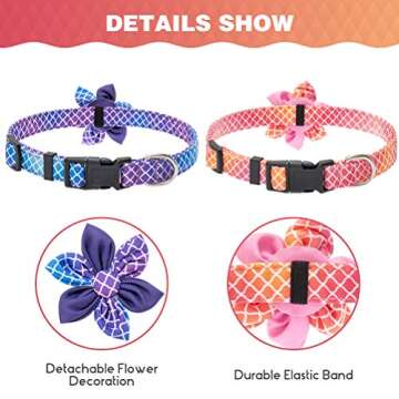 Dog Collar for Medium Large Dogs- Size 12.9" to 21.6"- 2 Pack Adjustable Pet Collars with Detachable Cute Flower Decorations Unique Gradient Pattern