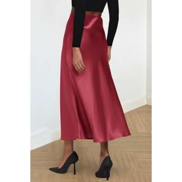 PRETTYGARDEN Women's Summer Midi Satin Skirt Dressy Casual High Waisted A Line Flowy Ruffle Elegant ...