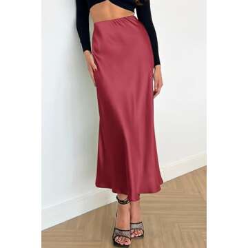 PRETTYGARDEN Women's Summer Midi Satin Skirt Dressy Casual High Waisted A Line Flowy Ruffle Elegant Party Skirts